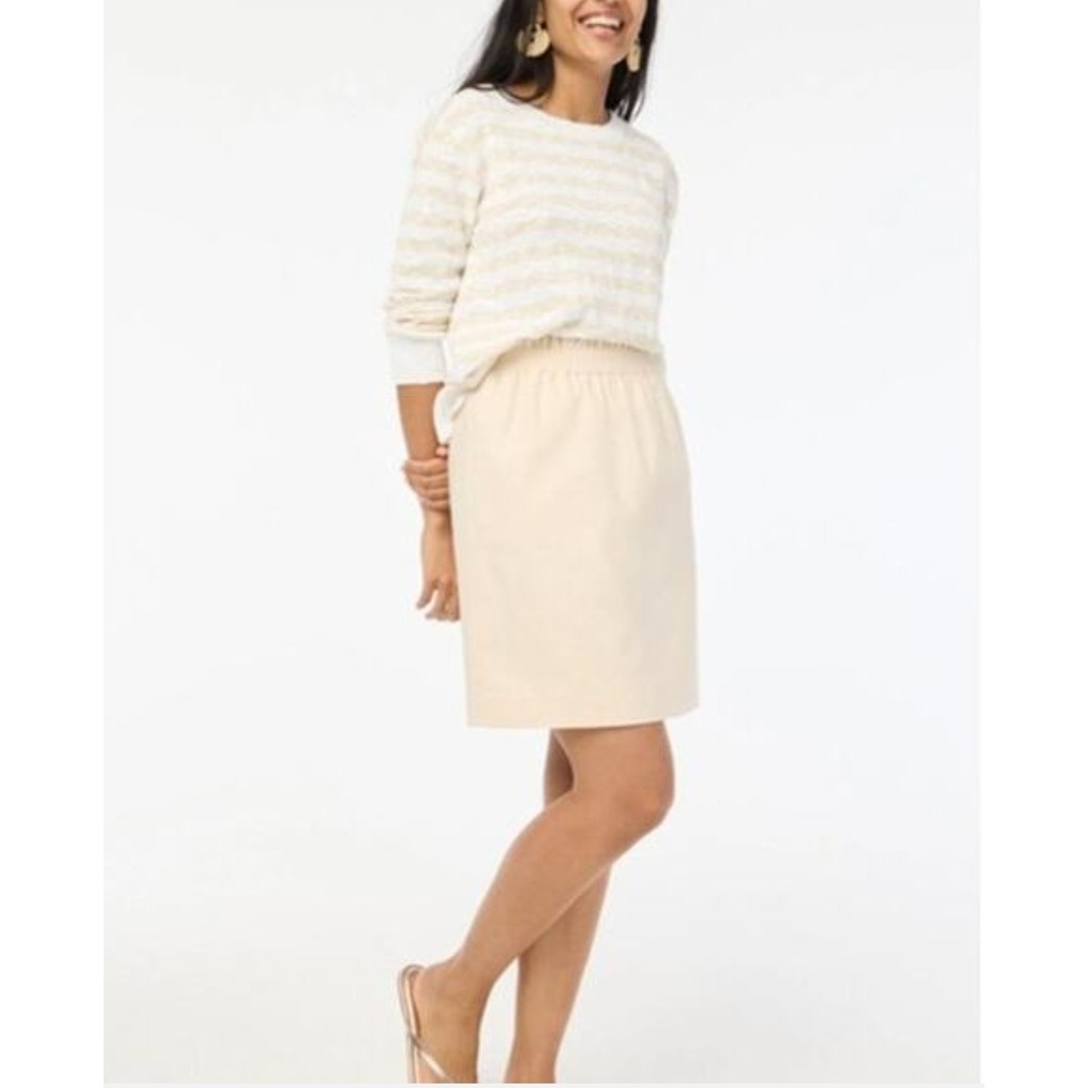 J.Crew Linen Blend Pull-On Skirt Stretch Waist Sz 12 NWT Cream Ivory Pockets